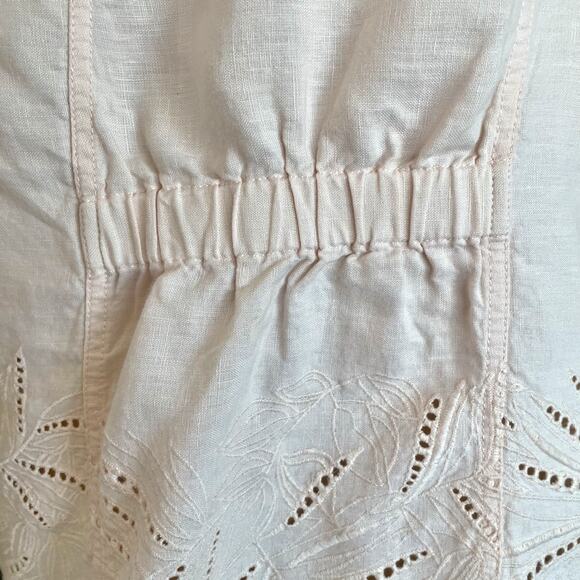 Chico's Pale Peach Linen Duster Jacket Eyelet Detail Sz 12 / LARGE Spring Summer - Picture 7 of 10